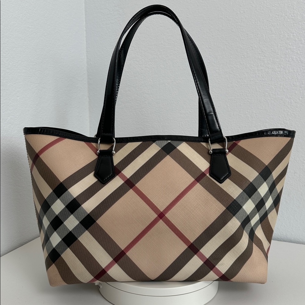 💯Authentic BURBERRY NOVA CHECK TOTE BAG LEATHER  HANDBAGS🍀
